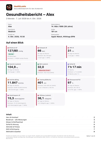 Deckblatt des Gesundheitsberichts mit Kennzahlen auf einen Blick