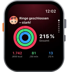 Apple Watch: Heute mit Lumi, Ringen bei 215 Prozent und den Werten für Bewegen, Trainieren und Stehen